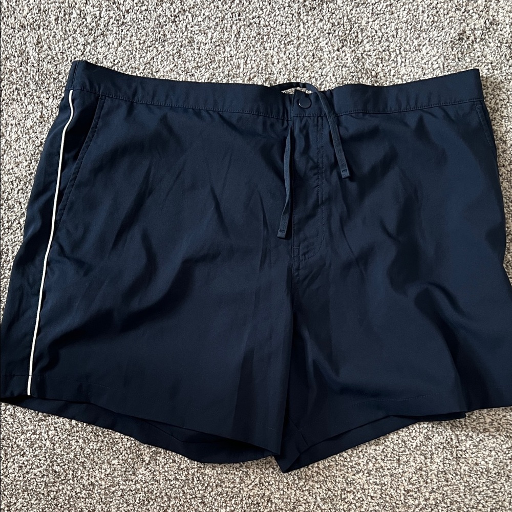 Abercrombie & Fitch Navy Blue Men's Swim Trunks with White Stripe